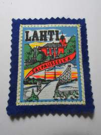 Lahti Salpausselkä -kangasmerkki / matkailumerkki / hihamerkki / badge -pohjaväri sininen