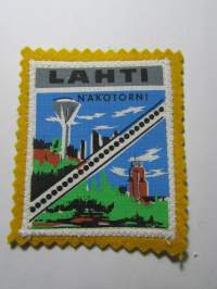 Lahti Näkötorni -kangasmerkki / matkailumerkki / hihamerkki / badge -pohjaväri keltainen