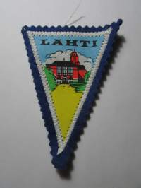 Lahti -kangasmerkki / matkailumerkki / hihamerkki / badge -pohjaväri sininen