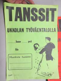 Tanssit Ukkolan (81290 Ukkola, Joensuu) työväentalolla -käyttämätön mainosjuliste, painovuosi 1987