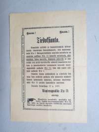 Tiedoksianto - Vaatemyymälä 1 Aningaistenkadun warrella narinkassa... on muuttanut paikkaan nr 14..., Turku 12.2.1897