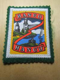 Hanko -Hangö -kangasmerkki / matkailumerkki / hihamerkki / badge -pohjaväri vihreä