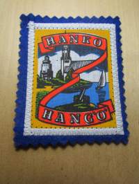 Hanko -Hangö -kangasmerkki / matkailumerkki / hihamerkki / badge -pohjaväri sininen