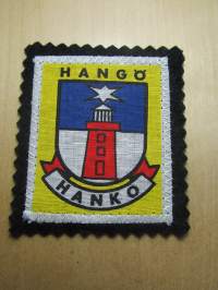 Hangö -Hanko -kangasmerkki / matkailumerkki / hihamerkki / badge -pohjaväri musta