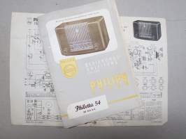 Philips Super Philetta 54 BD 233 U-K Bedienungsanleitung -käyttöohjekirja + piirikaavio