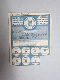 Suomen valtion sokerikortti / Finska statens sockerkort, Tilda Uggendahl - Asteljoki -vuoden 1921 pula-ajan säännöstelykortti