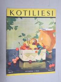 Kotiliesi 1935 nr 17, kansikuvitus Martta Wendelin, sis. mm.; Onko lunttaaminen vaarallista?, Keittiökaapistoja, Vaatekaapin katselmusta, Kun meillä on vieraita,