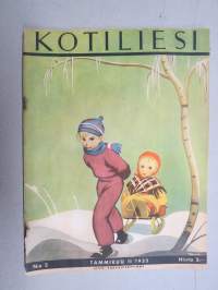 Kotiliesi 1935 nr 2, 15.1.1935, Kansi Martta Wendelin, Runsaasti kuvia, mainoksia  ja artikkeleita, Vuoden 1935 ajankuvaa. Rauman pitsinnyplääjät