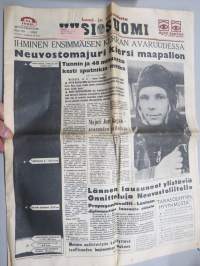 Uusi Suomi 1961, 13.4.1961, Juri Gagarin - Neuvostomajuri kiersi maapallon avaruudessa, Adolf Eichmann oikeudessa, ym.