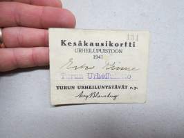 Kesäkausikortti 1941 Urheilupuistoon (Turku), nr 131
