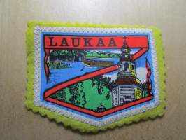 Laukaa -kangasmerkki / matkailumerkki / hihamerkki / badge -pohjaväri keltainen