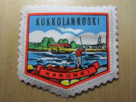 Kukkolankoski -Karunki -kangasmerkki / matkailumerkki / hihamerkki / badge -pohjaväri valkoinen