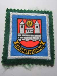 Hämeenlinna -kangasmerkki / matkailumerkki / hihamerkki / badge -pohjaväri vihreä
