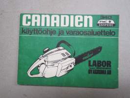 Canadien 340 moottorisaha -käyttöohjekirja & varaosaluettelo