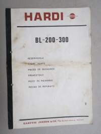 Hardi BL-200-300 kasvinsuojeluruisku -varaosaluettelo