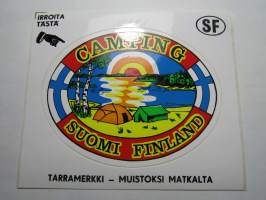 Camping -Suomi -Finland -tarra, matkamuistotarra 1970-luvulta