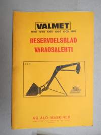 Valmet 1005, 1205, 1305, 1505, 1705, 1805 kuormaaja -varaosaluettelo / reservdelsblad