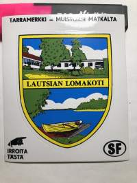 Lautsian lomakoti -tarra, matkamuistotarra 1970-luvulta