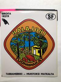 Kalajoki Tuomipakat -Finland -tarra, matkamuistotarra 1970-luvulta