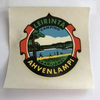 Leirintä - Camping - Saarijärvi - Ahvenlampi -siirtokuva / vesisiirtokuva / dekaali -1960-luvun matkamuisto