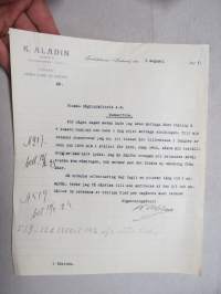 K. Aladin, Freidrikshamn (Hamina), 8.8.1923 -asiakirja