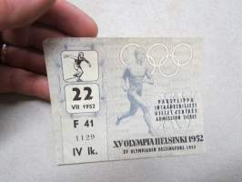 XV Olympia Helsinki 22.7.1952, Stadion, yleisurheilu -pääsylippu, inträdesbiljett, billet d'entré, admission ticket