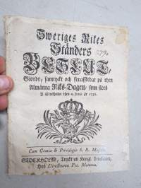 Sweriges Rikes Stånders Beslut... Riks-Dagen 1752 -valtipäivien päätöksiä?, Tukholma 1735