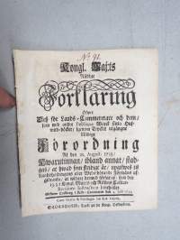 Kongl. Majestets... Förklaring Öfwer Dess för Lands-Kammererare och dem som wid andre Publique Wård sluta Hufwud-Böcker  -asetus / säädös, Stockholm, 1735