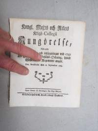 Kongl. Majestets... Kungörelse Rörande Wisse ändringar... Husesyns- och Bostalls-Ordning hwad Westerbotnns Regemente angår -asetus / säädös, Stockholm, 1783