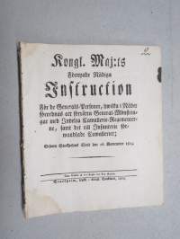 Kongl. Majestets... Instruction för de Generals-Personer, hwilka i nåder förordnas att förratta General-Mönstringar..., Stockholm, 1720 -asetus / määräys