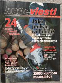 Koneviesti 2005 nr 15 - 24 rasvaprässiä testissä, Joka paikan rälläkkä? Kokeilussa kaksi akkukäyttöistä kulmahiomakonetta, Näyttely uutuudet: Kone-Forum, ym.