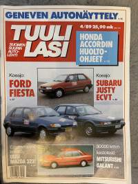 Tuulilasi 1989 nr 4 - Koeajo: Ford Fiesta & Subaru Justy Ecvt, Uusi Mazda, 30000 km:n kestotesti: Mitsubishi Galant, ym.