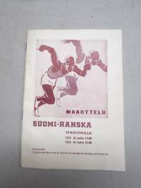 Maaottelu Suomi-Ranska Stadionilla 15-16.9.1951 -käsiohjelma