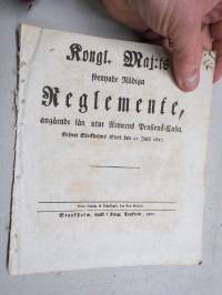 Kongl. Majestets... Förnyade Nådiga Reglemente, angående lån utur Armeens Pensions-Cassa, Stockholm, 1827 -asetus / määräys