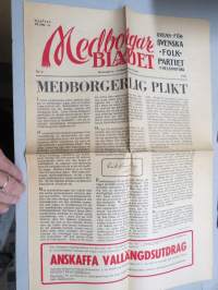 Medborgarbladet 1951 nr 2 -valnummer med Svenska Folkpartiets rigsdagskandidater i Nyland