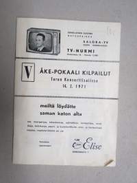 V Åke-pokaali kilpailut Turun Konserttisalissa 14.2.1971 -nyrkkeilykilpailun / tapahtuman esite / käsi-ohjelma