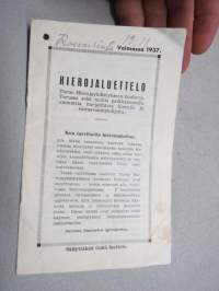 Turun Hierojayhdistys Hierojaluettelo 1937 - Åbo Massörförening - Massörförteckning