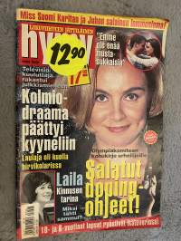 Hymy 1997 nr 8 - Televisio kuuluttaja rakastui julkkismieheen, Kolmio-draama päättyi kyyneliin, Laulaja oli kuolla hirvikolarissa, Laila Kinnusen tarina, ym.