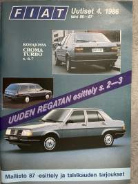 Fiat-uutiset 1986 nr 4 - Koeajossa Croma Turbo, Uuden Regatan esittely, Fiatin imago vahvistuu yhä, Rahalla saa ja turbolla pääsee -asiakaslehti,customer magazine