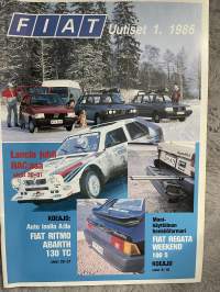 Fiat-uutiset 1986 nr 1 - Lancia juhli Rac:ssa, Koeajo: Auto isolla A:lla Fiat Ritmo, Monikäyttöinen henkiköfarmari -asiakaslehti,customer magazine
