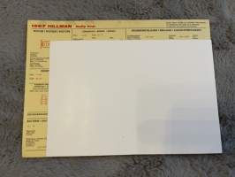 Hillman Rally Imp. 1967 - säätöarvokortti / säätöarvot, monikielinen -technical specifications, multilingual