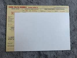 Alfa Romeo Giulia 1300 TI 1966 - säätöarvokortti / säätöarvot, monikielinen -technical specifications, multingual