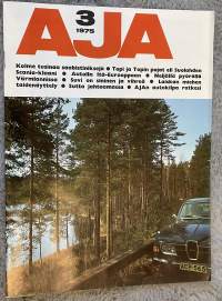 Aja 1975 nr 3 - Kolme tusinaa saabistiniksejä, Topi ja Topin pojat eli Suolahden Scania-klaani, Autolla Itä-Eurooppaan, Neljällä pyörällä Värmlannissa, ym.