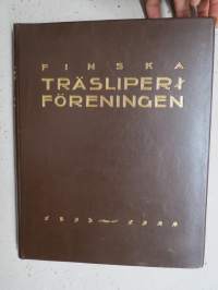 Finska Träsliperiföreningen 1893-1922, kuulunut Frenckellin arkistokokoelmaan (huomaa nahkaan leimattu kirjapainon merkki) -kokonahkainen lahjasidos