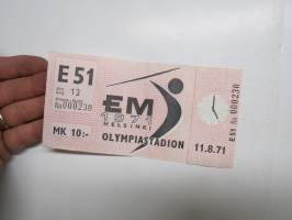 EM 1971 Helsinki, Olympiastadion, nr 000230 -pääsylippu / admission ticket