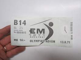 EM 1971 Helsinki, Olympiastadion, nr 000966 -pääsylippu / admission ticket