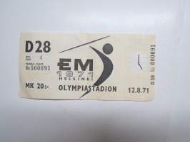 EM 1971 Helsinki, Olympiastadion, nr 000091 -pääsylippu / admission ticket