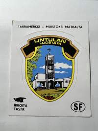 Lintulan luostari -tarra, matkamuistotarra 1970-luvulta