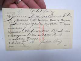 Otto Lindstedt, Abo - Finland / Julius Berg - Wasa Aktie Bank - First Nat´l Bank of Chicago, 1.10.1898 - 2 810 USD shekki