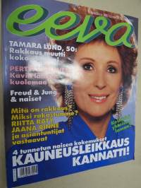 Eeva 1991 nr 6, Tamara Lund, Liisamaija Laaksosen Utukontu, Ritva ja Pertti Viinanen, Olli Mustonen, kesämuoti, Marilyn Monroe - kuva, katso sisällysluettelo